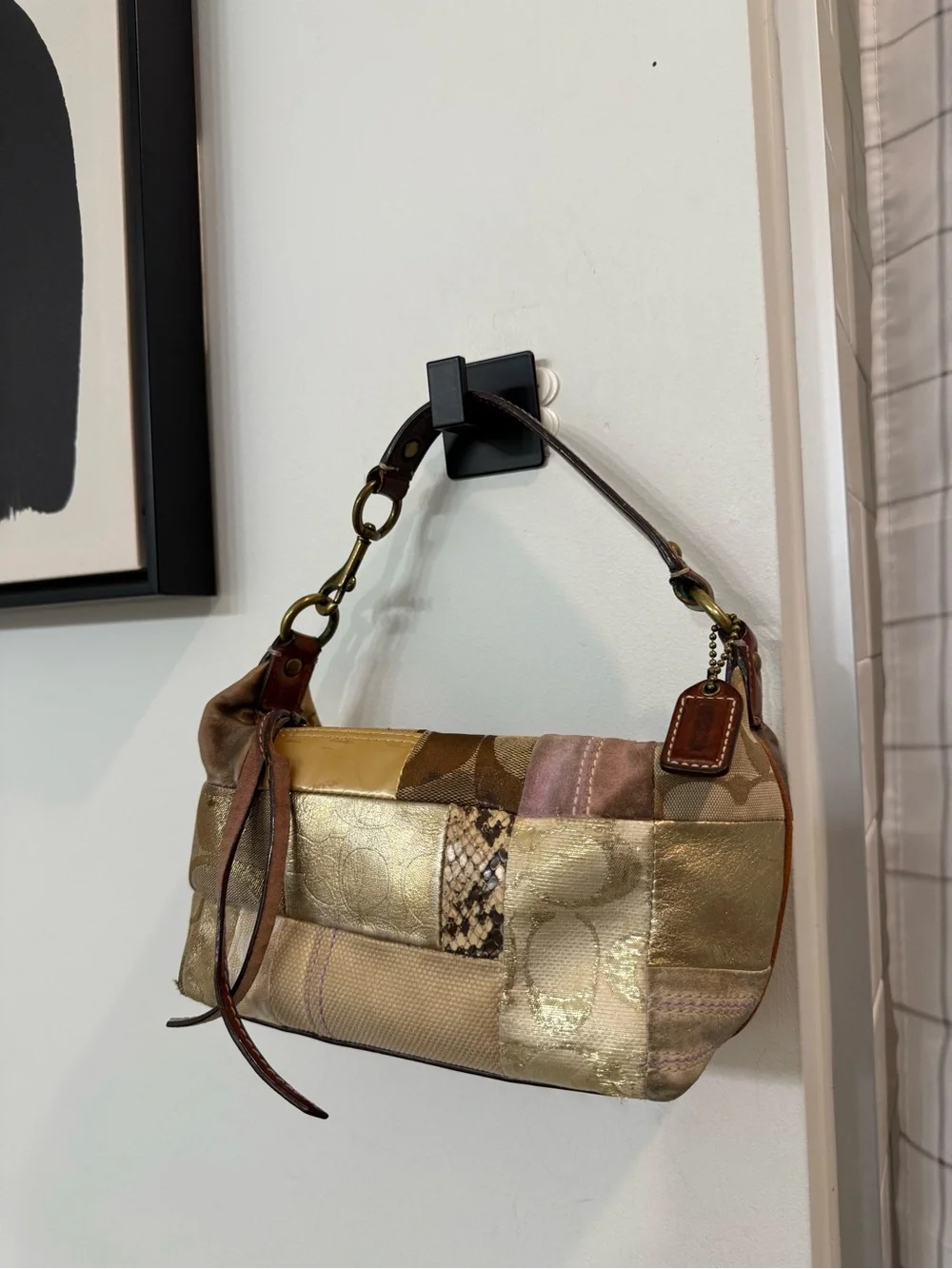 ULTRA RARE! Coach (2006) Holiday Patchwork Signature Baguette Shoulder Bag